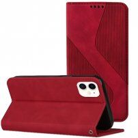 Bőr flip cover tok mintával - iPhone 12 / 12 Pro - piros