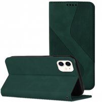 Bőr flip cover tok mintával - iPhone 12 / 12 Pro - sötétzöld