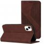 Bőr flip cover tok mintával - iPhone 13 - barna