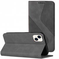 Bőr flip cover tok mintával - iPhone 13 - szürke