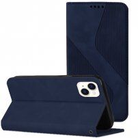 Bőr flip cover tok mintával - iPhone 13 - sötétkék