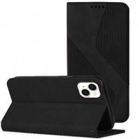 Bőr flip cover tok mintával - iPhone 13 - fekete