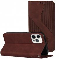 Bőr flip cover tok mintával - iPhone 13 Pro - barna