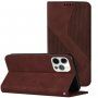 Bőr flip cover tok mintával - iPhone 13 Pro Max - barna