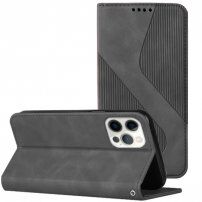Bőr flip cover tok mintával - iPhone 13 Pro Max - szürke
