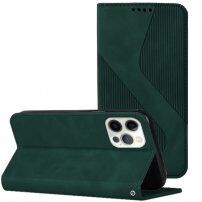 Bőr flip cover tok mintával - iPhone 13 Pro Max - sötétzöld