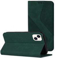 Bőr flip cover tok mintával - iPhone 14 - sötétzöld