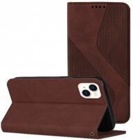 Bőr flip cover tok mintával - iPhone 14 Plus - barna