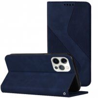 Bőr flip cover tok mintával - iPhone 14 Pro - sötétkék