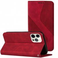 Bőr flip cover tok mintával - iPhone 14 Pro Max - piros