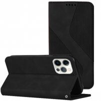 Bőr flip cover tok mintával - iPhone 14 Pro Max - fekete