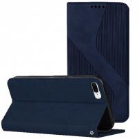 Bőr flip cover tok mintával - iPhone 7 Plus / 8 Plus - sötétkék