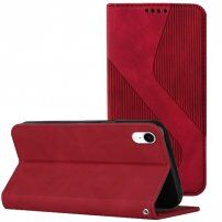 Bőr flip cover tok mintával - iPhone XR - piros