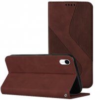 Bőr flip cover tok mintával - iPhone XR - barna