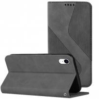 Bőr flip cover tok mintával - iPhone XR - szürke