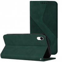 Bőr flip cover tok mintával - iPhone XR - sötétzöld