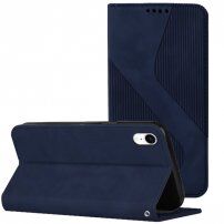 Bőr flip cover tok mintával - iPhone XR - sötétkék