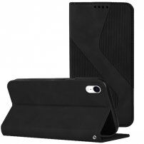 Bőr flip cover tok mintával - iPhone XR - fekete