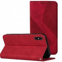 Bőr flip cover tok mintával - iPhone X / XS - piros