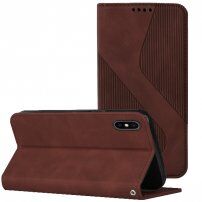 Bőr flip cover tok mintával - iPhone X / XS - barna