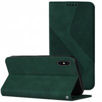 Bőr flip cover tok mintával - iPhone X / XS - sötétzöld