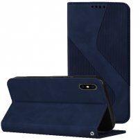 Bőr flip cover tok mintával - iPhone X / XS - sötétkék