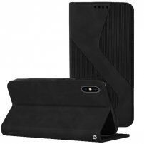 Bőr flip cover tok mintával - iPhone X / XS - fekete