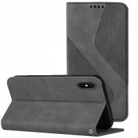 Bőr flip cover tok mintával - iPhone XS Max - szürke