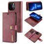 DG.MING 2in1 levehető flip cover tok - iPhone 13 Pro - borvörös