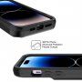Tartós tok kártyatárolóval és tükörrel - iPhone 14 Pro Max - fekete