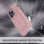 Tartós tok kártyatárolóval és tükörrel - iPhone 14 Pro Max - rózsaszín