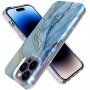 Márványmintás csillogó tok - iPhone 14 Pro Max - kék