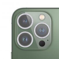 Edzett üveg csillogó keretekkel a kamera lencséjének védelmére - iPhone 13 Pro / 13 Pro Max - ezüst