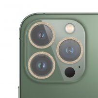 Edzett üveg csillogó keretekkel a kamera lencséjének védelmére - iPhone 13 Pro / 13 Pro Max - arany