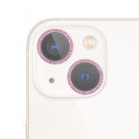 Edzett üveg csillogó keretekkel a kamera lencséjének védelmére - iPhone 13 / 13 mini - rózsaszín