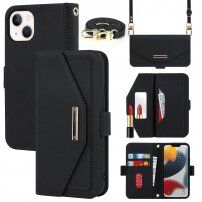 Flip cover tok toll-stílusú pánttal - iPhone 14 Plus - fekete