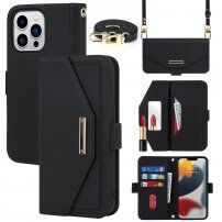 Flip cover tok toll-stílusú pánttal - iPhone 13 Pro - fekete