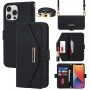 Flip cover tok toll-stílusú pánttal - iPhone 12 Pro Max - fekete