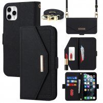 Flip cover tok toll-stílusú pánttal - iPhone 11 Pro - fekete