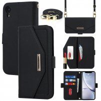 Flip cover tok toll-stílusú pánttal - iPhone XR - fekete