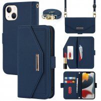 Flip cover tok toll-stílusú pánttal - iPhone 13 - kék
