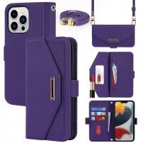 Flip cover tok toll-stílusú pánttal - iPhone 13 Pro Max - lila