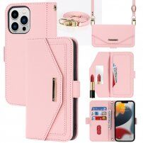 Flip cover tok toll-stílusú pánttal - iPhone 13 Pro - rózsaszín