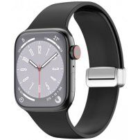 Szilikon szíj fém mágneses rögzítéssel - Apple Watch 42mm / 41mm / 40mm / 38mm - fekete