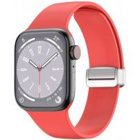 Szilikon szíj fém mágneses rögzítéssel - Apple Watch 42mm / 41mm / 40mm / 38mm - piros