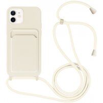 Szilikon tok zsinórral és kártyatároló rekesszel - iPhone 11 - krémszínű