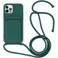 Szilikon tok zsinórral és kártyatároló rekesszel - iPhone 11 Pro - petróleum színű