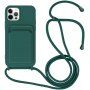 Szilikon tok zsinórral és kártyatároló rekesszel - iPhone 12 Pro Max - petróleum színű