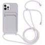 Szilikon tok zsinórral és kártyatároló rekesszel - iPhone 12 Pro Max - szürke
