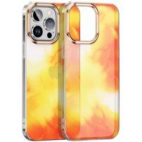Csillámos tok vízfesték mintával - iPhone 12 Pro Max - narancssárga-sárga